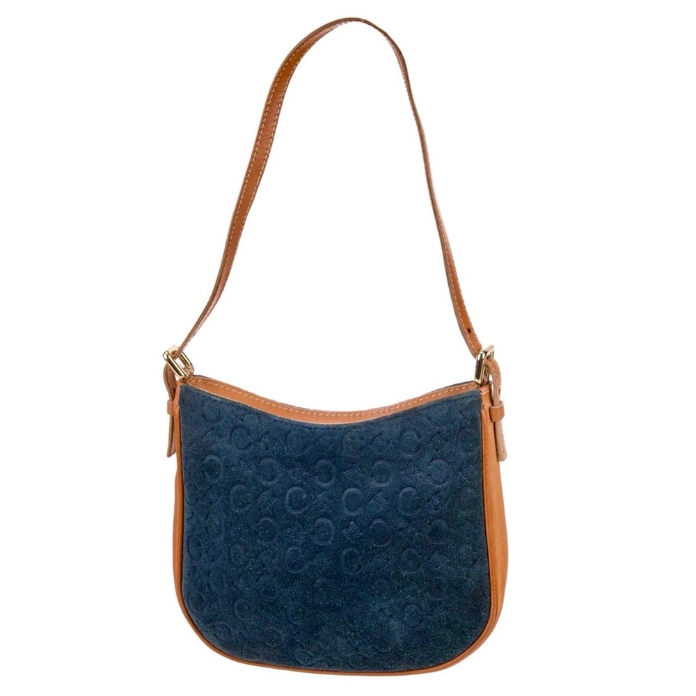 Celine Macadam Monogram Navy Tan Suede Mini Shoulder Bag Leather